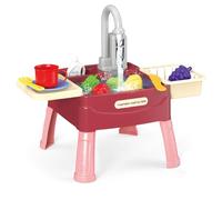 Kids Play Sink Toy Set - 23 Pcs Play Kitchens Water Play Toys Set with Running Water, Kids Pretend Role Play Toys, Christmas Birthday Party Gifts for Boy Girl Toddler Age 1 2 3 4 5 Years Old, Red