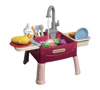 Kids Play Sink Toys With Running Water Kitchen Set Toy Sink Dishwasher With Working Faucet, Pretend Play Kitchen Accessories, Fruit Vegetable Cutting, Electric Water Circulation Learning Toy For Child