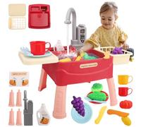 Kids Play Sink with Running Water, 23PCS Pretend Kitchen Sink Toy with Electric Faucet, Children's Play Kitchens & Toy Washing Machine, Water Play Toy Gift for Toddler Boys Girls Age 3 4 5
