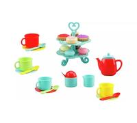 Kids Play Tea Set with Dessert Stand, 3-Tier Cake Display, Colourful Cups and Saucers, Pretend Play Kitchen Toy