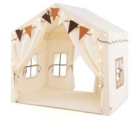 Kids Play Tent 3-4 Kids Play House With Star Lights Opening Doors Play Mat Gymax Beige One Size
