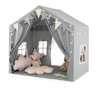 Kids Play Tent 3-4 Kids Play House With Star Lights Opening Doors Play Mat Gymax Grey One Size