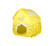Kids play tent featuring breathable fabric and insect proof curtains, detachable button top for quick assembly, fun banana print, supported by flat steel wire frame for stability