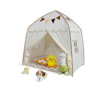 Kids Play Tent, Indoor Large Children Play House with Star Lights, Cloth Banners, Padded Mat, Door Curtains, Windows, Toddler Fairy Castle Tent Indoor for 3-7 Year Old Girls Boys Gift, 150x108x150cm