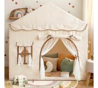 Kids Play Tent, Large Beige Playhouse with Two Opposite Doors & Breathable Windows, Indoor Outdoor Castle Toy for Boys & Girls, Perfect Birthday, Party gift, Children's Secret Base