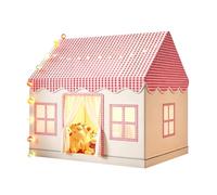 Kids Play Tent, Large Pink Gingham Playhouse with Breathable Windows, Indoor Outdoor Castle Toy Hut for Girls, Perfect Birthday Present, Party Decoration, Children's Secret Base Play Tent