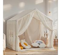 Kids Play Tent, Play Tent for Toddlers Age 3-12, Indoor Playhouse with Carry Bag, Safe PVC Frame & Breathable Cotton Canvas, Easy Setup, Encourages Imaginative Play (Beige)