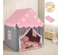 Kids Play Tent, Playhouse Tent w/Washable Cotton Mat, Star String Lights, Windows, Bottom Zippers, Large Indoor & Outdoor Castle Fairy Tent, Easy Assembly, Gifts for Boys & Girls (Pink)