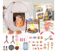 Kids Play Tent with Campfire Set, 39Pcs Pretend Play Camping Toys for Children Realistic BBQ Accessories Includes Play Food, Utensils & Cutting Toys for Indoor/Outdoor Role Play for Boys & Girls