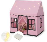 Kids Play Tent with Non-Slip Mat, Large Playhouse for Girls w/Solid Frame, Mesh Curtains, 4 Windows, Star String Lights, Indoors and Outdoors Tent Castle Playhouse for Toddlers (Pink)