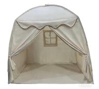 Kids Play Tent with Star Lights and Flags, Portable Foldable Teepee Playhouse, Cone and Wave Styles for Toddlers Boys and Girls Birthday Gift (Cream, Cone Wave 2-Window)