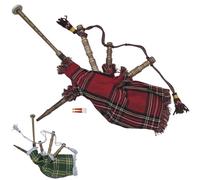 Kids Playable Mini Bagpipe Sheesham Wood Starter Instrument | Scottish Bagpipe for Children & Beginners | Includes 2 Reeds | Fun Learning Musical Toy (Royal Stewart)