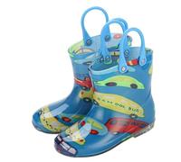 Kids Playing Rain Boots Non-Slip Waterproof Lightweight Wellies, Girls Cute Print Outdoors Shoes with Easy Pull On Handles for Hiking, Rainy Day Activities & Outdoor Adventures Blue