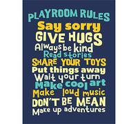 Kids Playroom Rules Fun Blue Canvas Wall Art Print