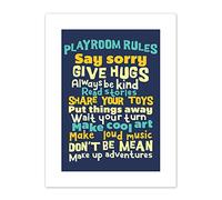 Kids Playroom Rules Fun Blue Canvas Wall Art Print