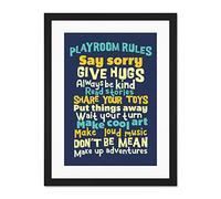 Kids Playroom Rules Fun Blue Large Art Print Poster Wall Decor 18x24 inch Supplied Ready To Hang With Included Mount Brackets