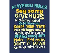 Kids Playroom Rules Fun Blue Large Canvas Wall Art Print