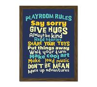 Kids Playroom Rules Fun Blue Large Framed Art Print Poster Wall Decor 18x24 inch