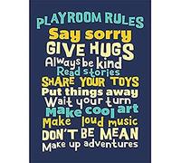 Kids Playroom Rules Fun Blue Wall Art Print