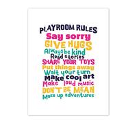 Kids Playroom Rules Fun Colourful Canvas Wall Art Print