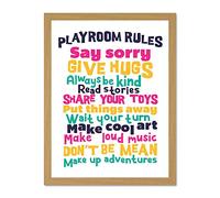Kids Playroom Rules Fun Colourful Large Framed Art Print Poster Wall Decor 18x24 inch