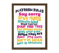 Kids Playroom Rules Fun Colourful Large Framed Art Print Poster Wall Decor 18x24 inch