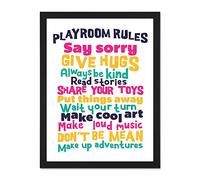 Kids Playroom Rules Fun Colourful Large Framed Art Print Poster Wall Decor 18x24 inch
