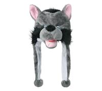 Kids Plush Animal Earflap Hat, Cartoon Animal Costume Hat, Rabbit, Lion, Giraffe, Wolf, Tiger, Panda, Cow, Soft Headpiece 52cm for Props, Cosplay & School Shows (Wolf)