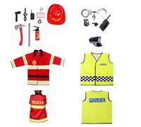 Kids Police and fireman Costume and toys set for Dress Up Pretend Play Complete Police Officer and firefighter Uniform Hat Badge world book day costumes for boys Boys Girls (Small (3-5 Years))