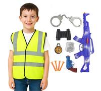 Kids Police Costume Set - Small - Hi-Vis Vest, Police Badge, Binoculars, Compass and Fake Plastic Toy Guns - Childs Boys Girls Role Play Dress-Up Fancy Dress Costume