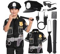 Kids Police Costume Toys,8PCS Accessories with Hat,Shirt,Walkie-talkieand Whistle,Pretend Play Police Officer Outfit,Carnival Halloween Kids Swat Dress Up Game for Boys Girls