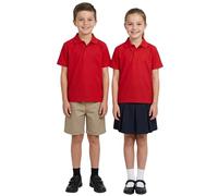 Kids Polo Shirt Boys Girls School Uniform Plain Short Sleeve Cotton Polycotton Childrens T-Shirt PE Sports Top Back to School Red 7-8 Year