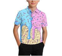 Kids Polo Shirt Boys Ice Cream Print Contrast Design Shirts Button Placket Short Sleeve Tops Back to School Classroom Activities Weekend Playdates Casual Wear Pink 9 Years