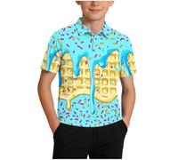 Kids Polo Shirt Boys Ice Cream Print Contrast Design Shirts Button Placket Short Sleeve Tops Back to School Classroom Activities Weekend Playdates Casual Wear Green 9 Years