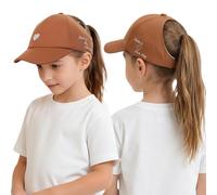 Kids Ponytail Baseball Cap with Heart & Have a Nice Day Embroidery, High Messy Bun Ponycap for Girls Adjustable UV Protection Sun Hat for Students Outdoor Sports Running Skating Hiking Cycling