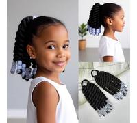 Kids Ponytail Extension With Beads 6inch 2 Pieces Two-Strand Twists Hairstyles for Kiddies Protective Braided Hairstyles for Black Girls(White)