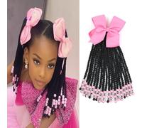 Kids Ponytail Extension With Beads Braids Hair Extension Detachable Synthetic Curly Hairpieces With Bows Protective Easy Hairstyle For Girls Toddlers Children Gift (Box-9inch, Pink)