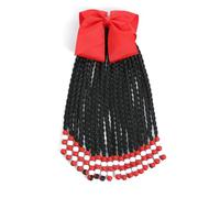 Kids Ponytail Extension With Beads Braids Hair Extension Detachable Synthetic Curly Hairpieces With Bows Protective Easy Hairstyle For Girls Toddlers Children Gift (Box-9inch, Red&White)