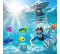 Kids Pool Diving Toys Summer Water Games for Kids Ages Underwater Swim Dive Toy Set with Fish Box Floating Animals Bath Beach Outdoor Swimming Pool Fishing Seek Splash Boys Girls(1set)