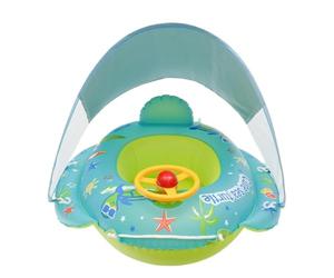 Kids Pool Float - Prevents Sunburn & Flipping Accidents, Inflatable Swim Ring With Steering Wheel & Canopy, 70cm X 70cm Frame, EN71 Safety Certified PVC - For 1-4 Years Old