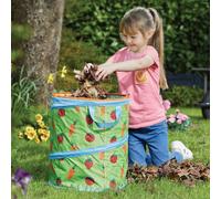 Kids Pop Up Spring Bin - Reusable Collapsible Home Storage Or Garden Waste Bag With Carry Handles & Vegetable Print - H45 X 35Cm