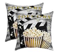 Kids Popcorn Reversible Throw Pillow Covers Movie Night Square Cushion Covers Set of 2 for Movie Theater Decor Pillow Covers Home Decor 22x22 Inch