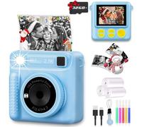 Kid's Portable Instant Print Camera with 32G Card & 1080p Video, Color Pens for DIY, Toddler Portable Travel Camera Toy for 3 4 5 6 7 8 9 10 Year Old Boys & Girls Birthday Gifts (Blue)