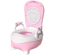 Kids Potty with Handle Cow-Shaped Ergonomic Toddler Potty with Drawer Toilet Bowl & PU Cushion Non-Slip Splash-Proof 60kg Load PP Training Toilet for 0-6 Years Old