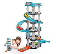 Kids Pretend Play Car Parking Lot Set, Tower Garage Race Track, Multi Storey Large Parking Lot with Street Loop