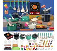 Kids Pretend Play Kitchen Accessories Set, Kids Kitchen Playset with Pots Pans Utensils Cookware Food, Cooking Utensils, Kitchen Cookware Playset Toys Gift for Boys Girls Toddlers 3+ (Green, 71PCS)
