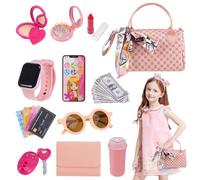 Kids Pretend Play Little Girl Purse Accessories, Kids Play Handbag Set with Pretend Makeup, Girls Birthday, Fun Makeup and Role Play Travel Toy Gift Presents for Toddlers Little Girls Age 3+