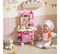 AIYAPLAY Play Kitchen Set with Realistic Lights & Sounds, Kids Pretend Role Play Set with Toy Food, Pots, Utensils, 104PCS Toy Kitchen Accessories for Boys and Girls, Pink