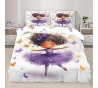 Kids Princess Duvet Cover Double Watercolor Butterfly Dancer Bedding Set Cute Ballerina Comforter Set Children'S Cartoon Duvet Cover with Zipper Ties for Bedroom