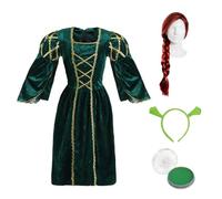 Kids Princess Ogre Costume - Child's Green Dress Outfit with Ogre Ears, Ginger Wig & Green Face Paint - Fairy Tale Fancy Dress for Girls & Halloween Fun - X-Large